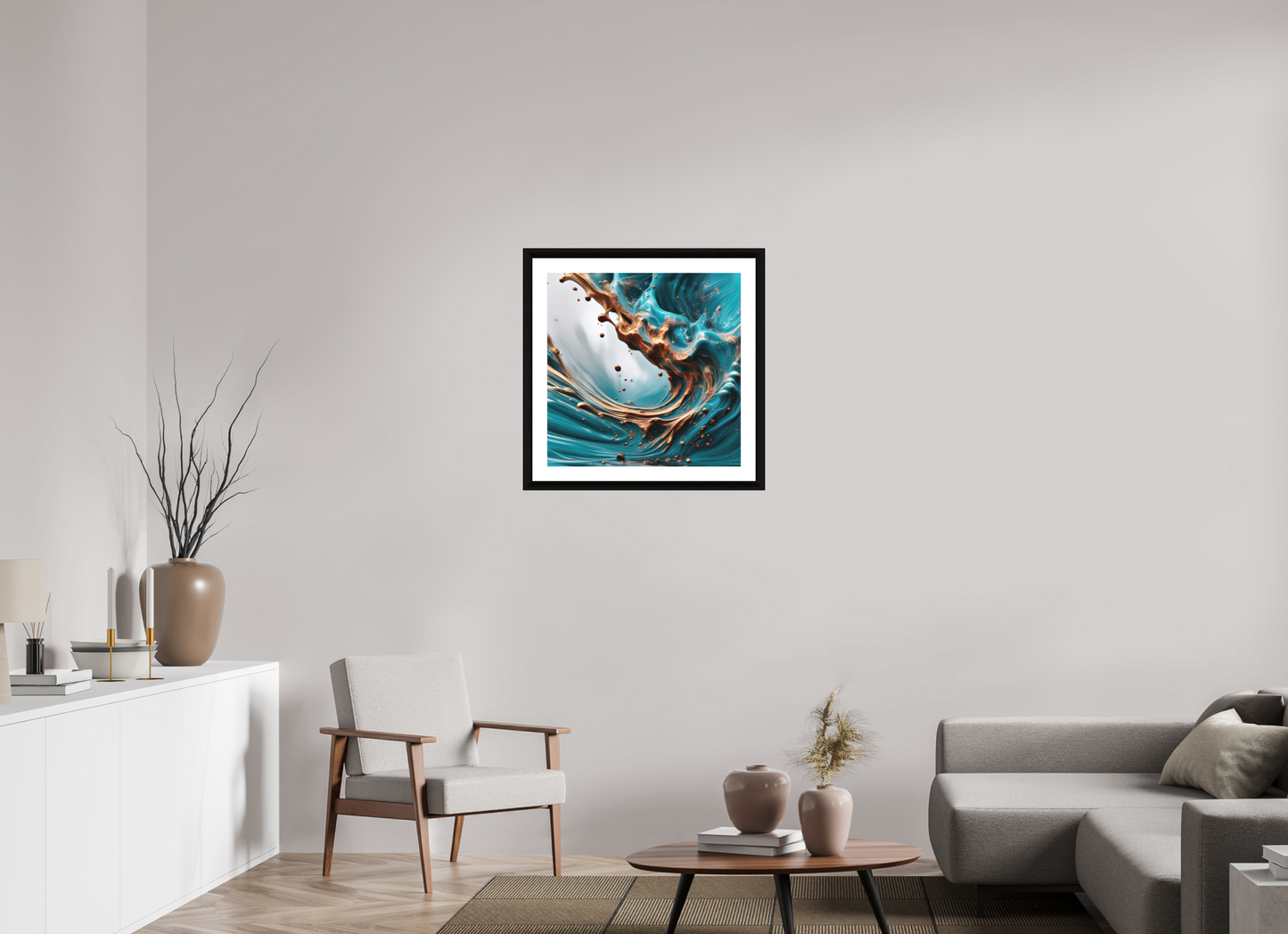 25 x 25″, 3 Premiere Fine Art Print - Ebony Molten Liquid No. 10094