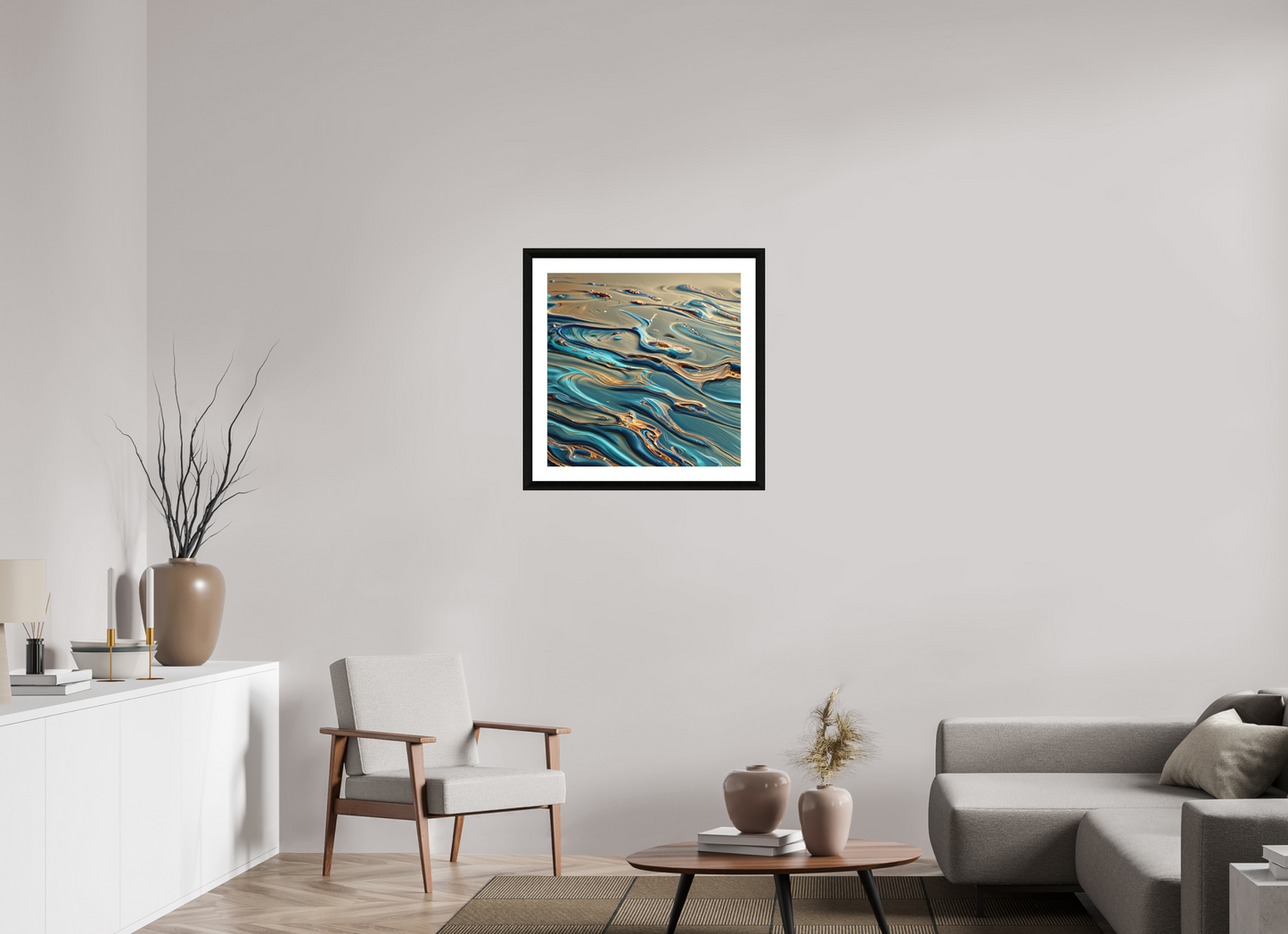 25 x 25″, 3 Premiere Fine Art Print - Ebony Fluid Waves No. 00056