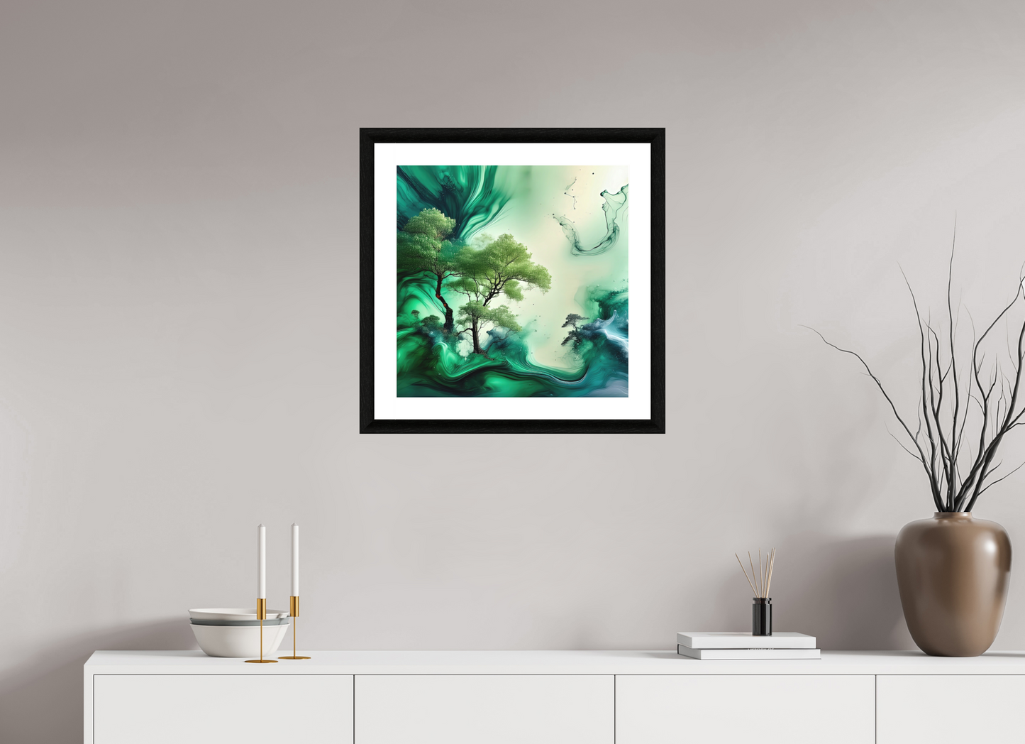20 x 20″, Premiere Fine Art Print - Ebony Liquid Foliage No. 00007