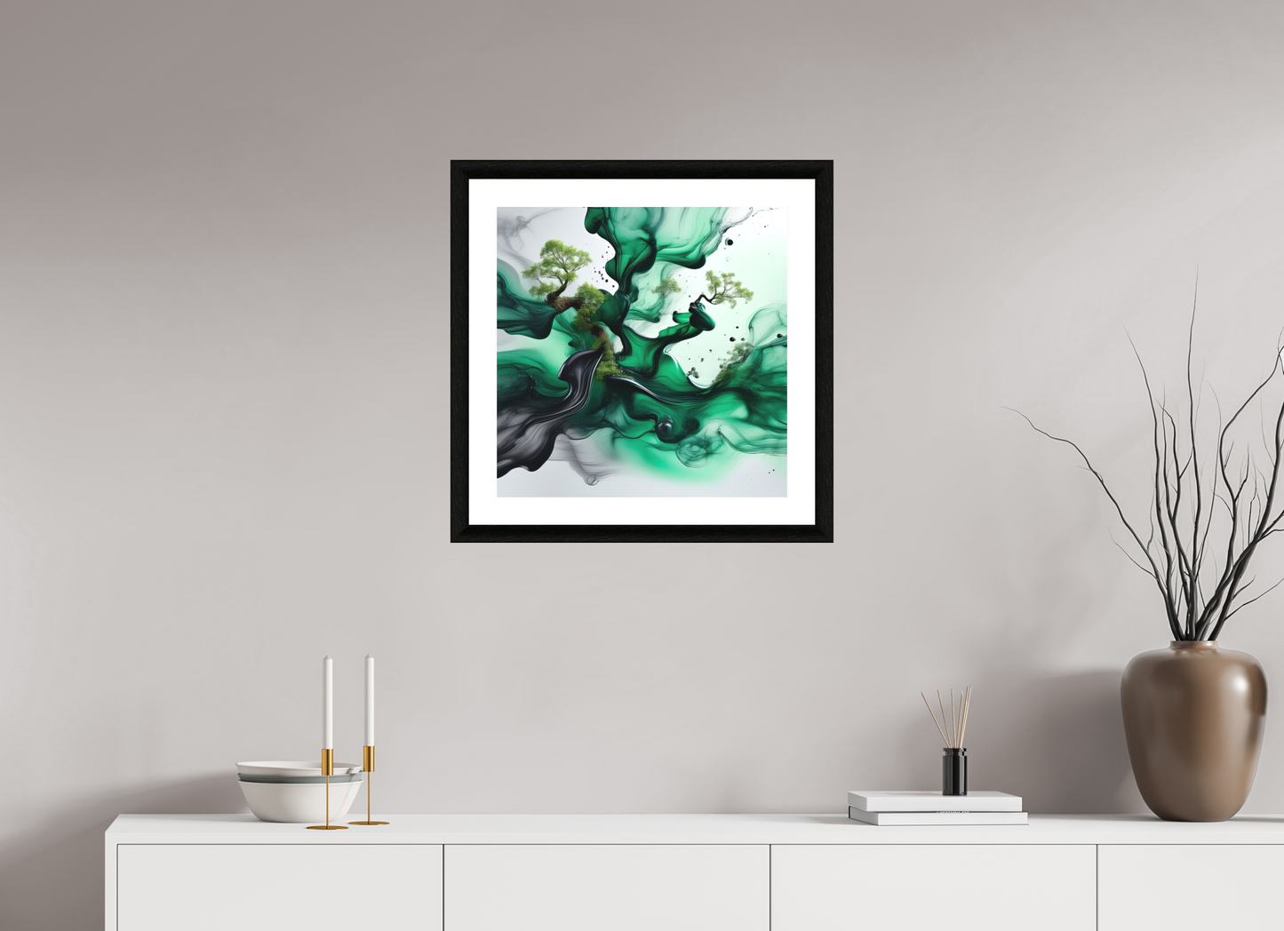 20 x 20″, Premiere Fine Art Print - Ebony Liquid Foliage No. 00001