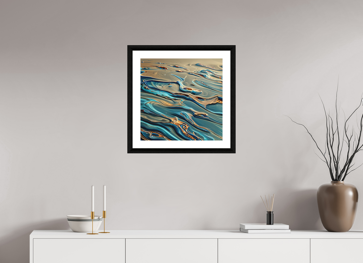20 x 20″, 3 Premiere Fine Art Print - Ebony Fluid Waves No. 00056