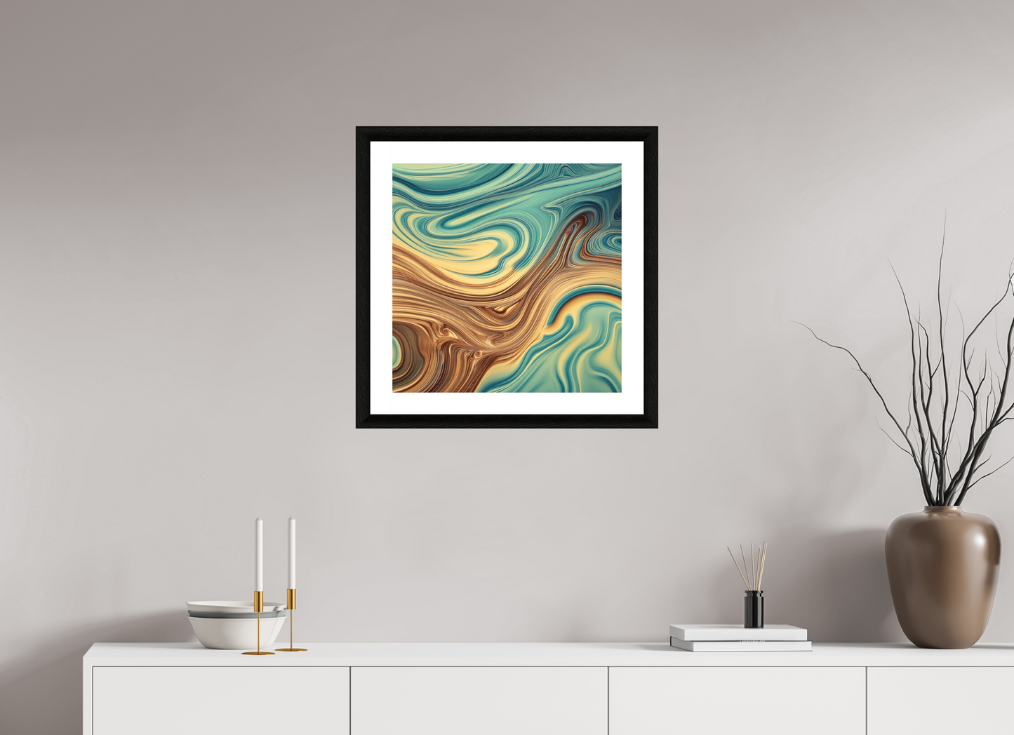 20 x 20″, 3 Premiere Fine Art Print - Ebony Molten Liquid No. 10051