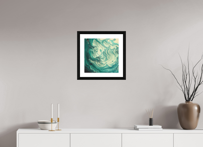 15 x 15″, 3 Premiere Fine Art Print - Ebony Fluid Pour No. 10048