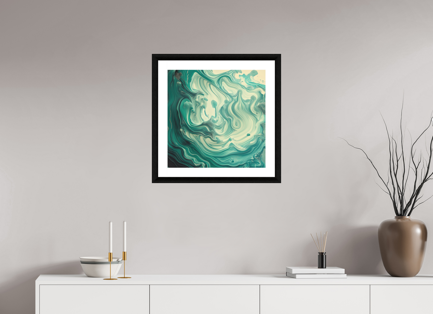 20 x 20″, 3 Premiere Fine Art Print - Ebony Fluid Pour No. 10048