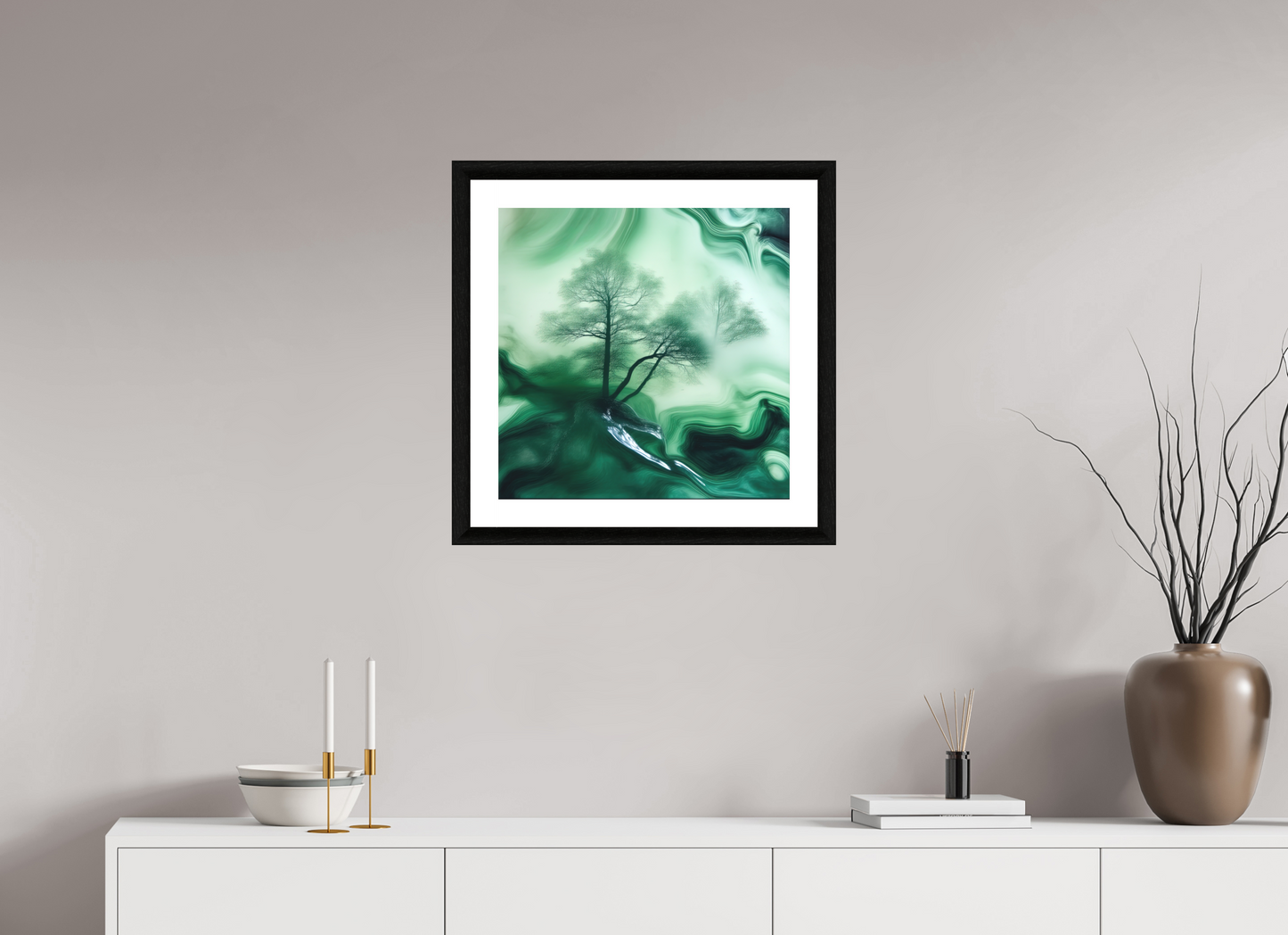 20 x 20″, Premiere Fine Art Print - Ebony Liquid Foliage No. 00009